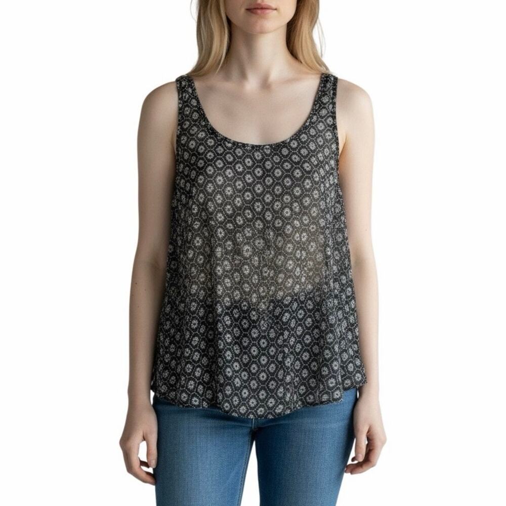 Old Navy Black White Floral Sheer Tank Top Blouse XL